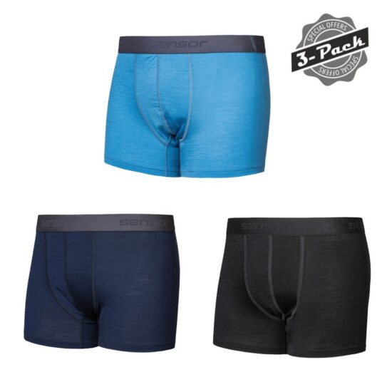 SENSOR MERINO ACTIVE 3-PACK pánské trenky černá/modrá/deep blue Velikost: XXL 8592837108179