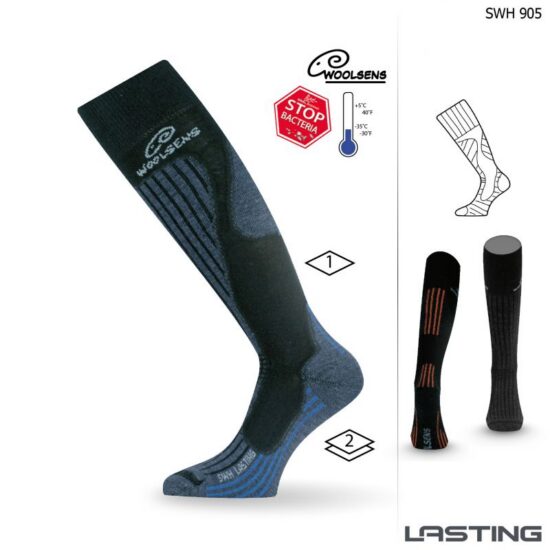 LASTING merino lyžařské podkolenky SWH černá + modrá Velikost: L/42-45