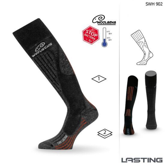 LASTING merino lyžařské podkolenky SWH černá + oranžová Velikost: S/34-37
