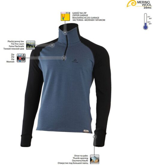 LASTING pánská merino mikina LEO modrá Velikost: XXL - Obrázek 2
