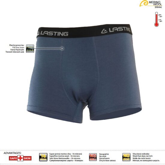 LASTING pánské merino boxerky NORO modré Velikost: S - Obrázek 2