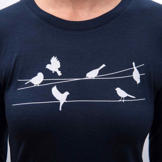 SENSOR MERINO ACTIVE SONGBIRDS dámské triko dl.rukáv deep blue Velikost: XL - Obrázek 2