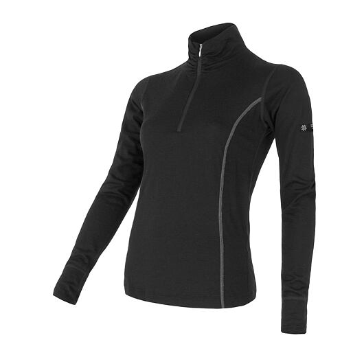SENSOR MERINO ACTIVE dámské triko dl.rukáv stoják zip černá Velikost: L