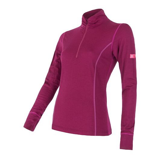 SENSOR MERINO ACTIVE dámské triko dl.rukáv stoják zip lilla Velikost: M