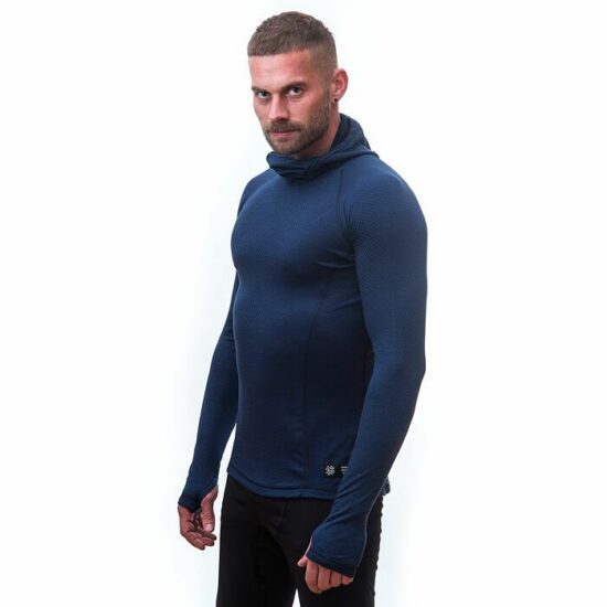 SENSOR MERINO DF pánské triko dl.rukáv s kapucí deep blue Velikost: S - Obrázek 2