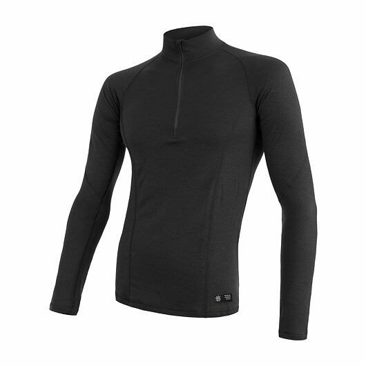 SENSOR MERINO DF pánské triko dl.rukáv zip černá Velikost: 3XL