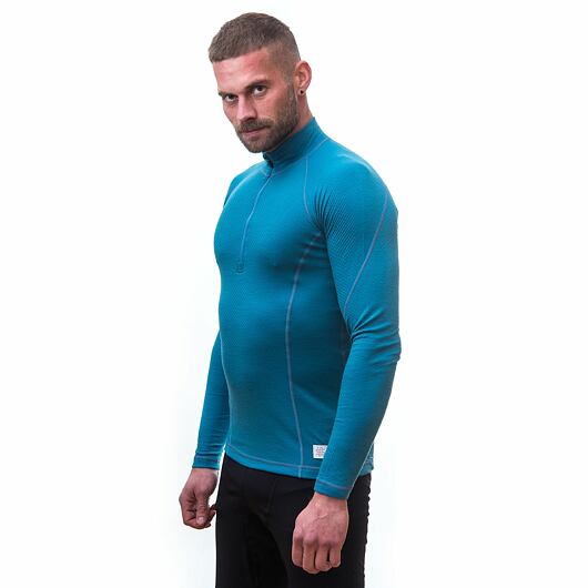 SENSOR MERINO DF pánské triko dl.rukáv zip modrá Velikost: S - Obrázek 2