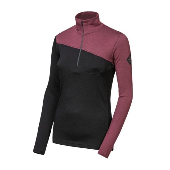 SENSOR MERINO EXTREME UP dámská mikina dl.rukáv zip černá/port red Velikost: M