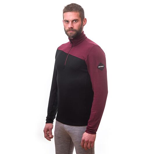SENSOR MERINO EXTREME pánské triko dl.rukáv zip černá/port red Velikost: XXL - Obrázek 2