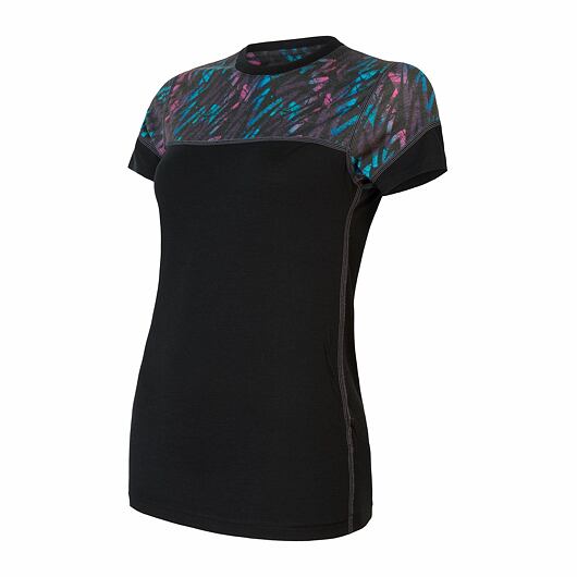 SENSOR MERINO IMPRESS dámské triko kr.rukáv černá/stripes Velikost: XL