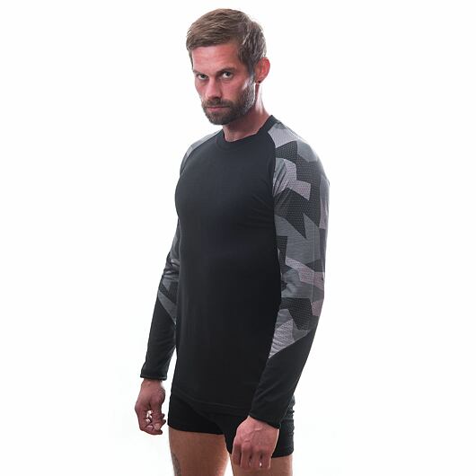 SENSOR MERINO IMPRESS pánské triko dl.rukáv černá/camo Velikost: S - Obrázek 2