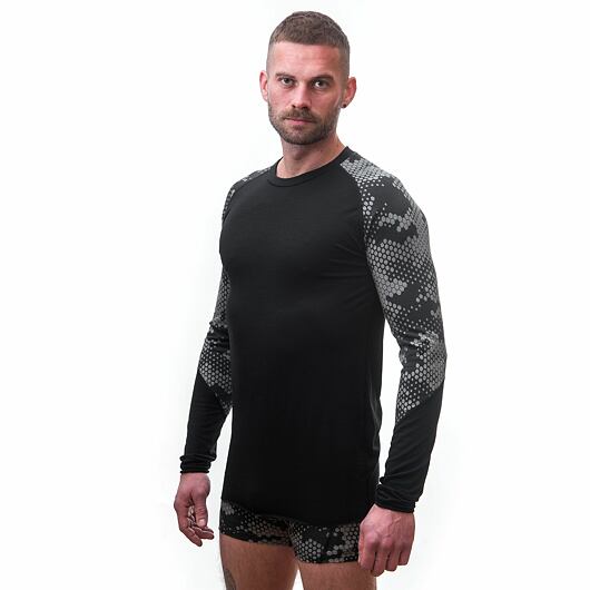 SENSOR MERINO IMPRESS pánské triko dl.rukáv černá/honeycomb Velikost: S - Obrázek 2
