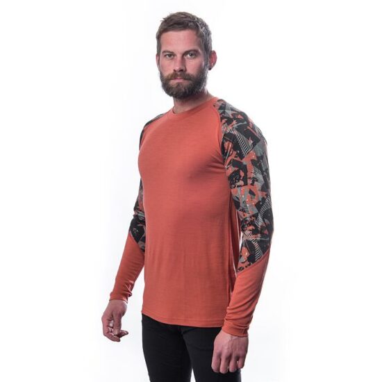 SENSOR MERINO IMPRESS pánské triko dl.rukáv terracotta/rush Velikost: S - Obrázek 2