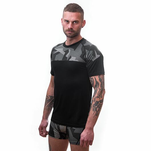 SENSOR MERINO IMPRESS pánské triko kr.rukáv černá/camo Velikost: XXL - Obrázek 2