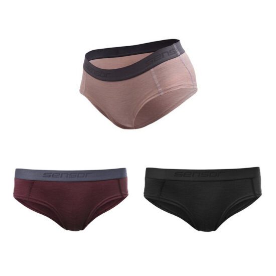 SENSOR MERINO AIR 3-PACK dámské kalhotky černá/dusty pink/port red S Velikost: XL