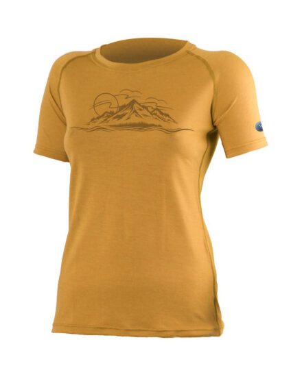 Lasting GALINA 2424 hořčicové dámské merino triko s tiskem Velikost: XL