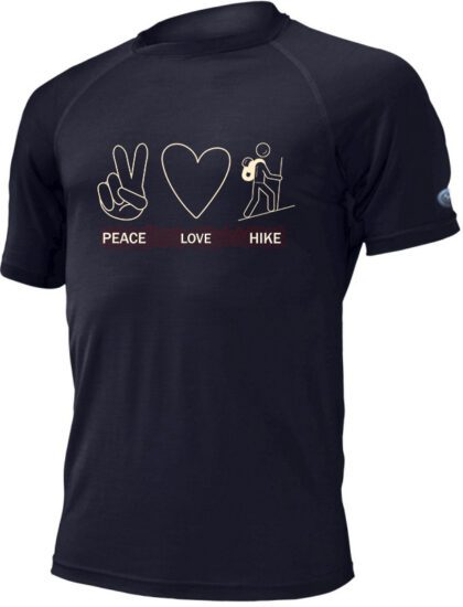 Lasting PEACE 5252 modré pánské merino triko s tiskem Velikost: L