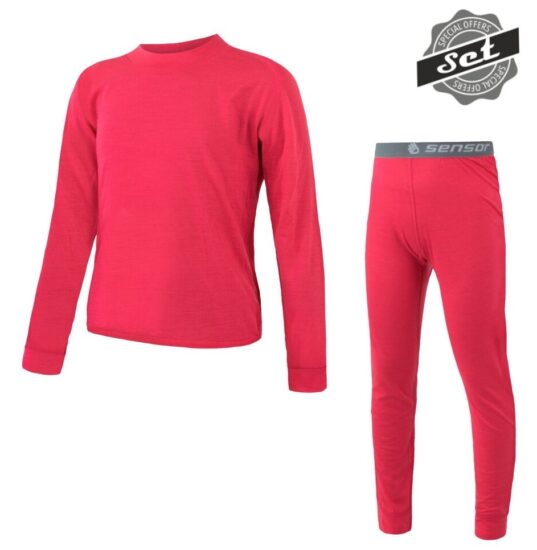 SENSOR MERINO AIR SET dětský triko dl.rukáv + spodky magenta Velikost: 150 8592837094311