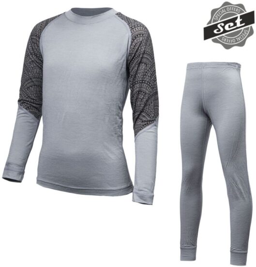 SENSOR MERINO IMPRESS SET dětský triko dl.rukáv + spodky šedá/maori Velikost: 150