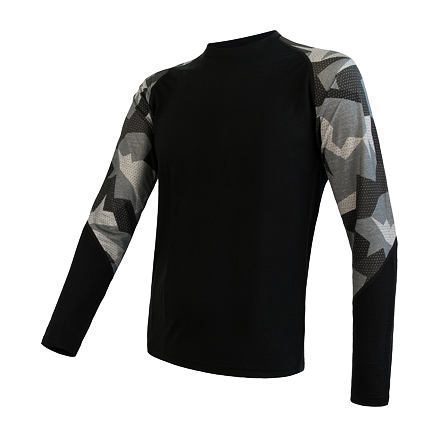 SENSOR MERINO IMPRESS pánské triko dl.rukáv černá/camo Velikost: S 8592837061313