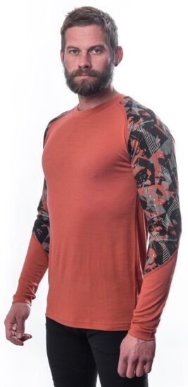 SENSOR MERINO IMPRESS pánské triko dl.rukáv terracotta/rush Velikost: XXL - Obrázek 2