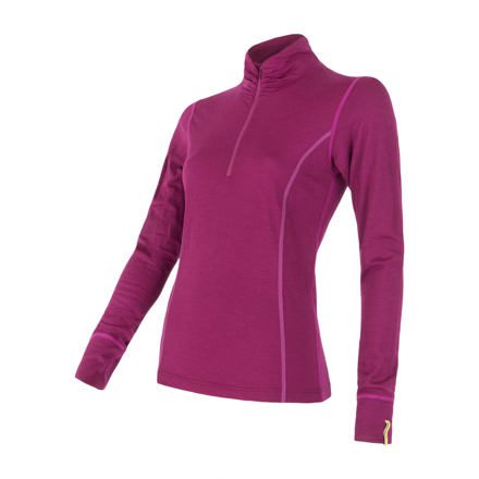 SENSOR MERINO ACTIVE dámské triko dl.rukáv stoják zip lilla Velikost: S 8595233898026
