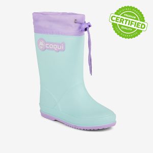 Dětské zateplené holínky COQUI RAINY pastelově zelené / fialové