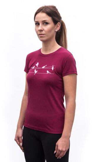 SENSOR MERINO ACTIVE SONGBIRDS dámské triko kr.rukáv lilla Velikost: XL - Obrázek 2