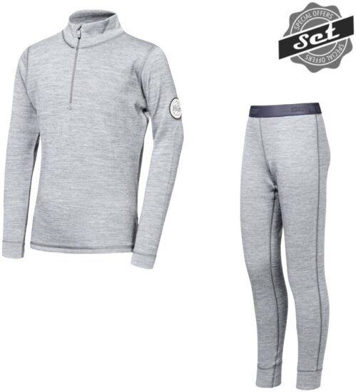 SENSOR MERINO BOLD dětský set triko dl.rukáv zip + spodky cool gray Velikost: 90