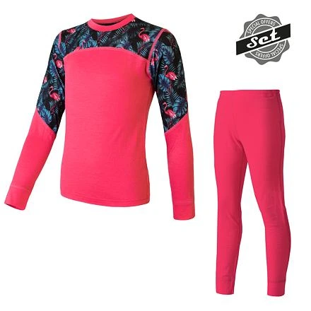 SENSOR MERINO IMPRESS SET dětský triko dl.rukáv + spodky magenta/floral 20200014-05 Velikost: 130