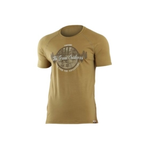 Lasting LUCAS 6868 hnědé pánské vlněné merino triko s tiskem Velikost: XL