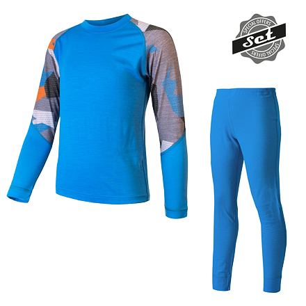 SENSOR MERINO IMPRESS SET dětský triko dl.rukáv + spodky modrá/camo Velikost: 110 8592837067650