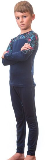 SENSOR MERINO IMPRESS SET dětský triko dl.rukáv + spodky deep blue/floral Velikost: 130 - Obrázek 2